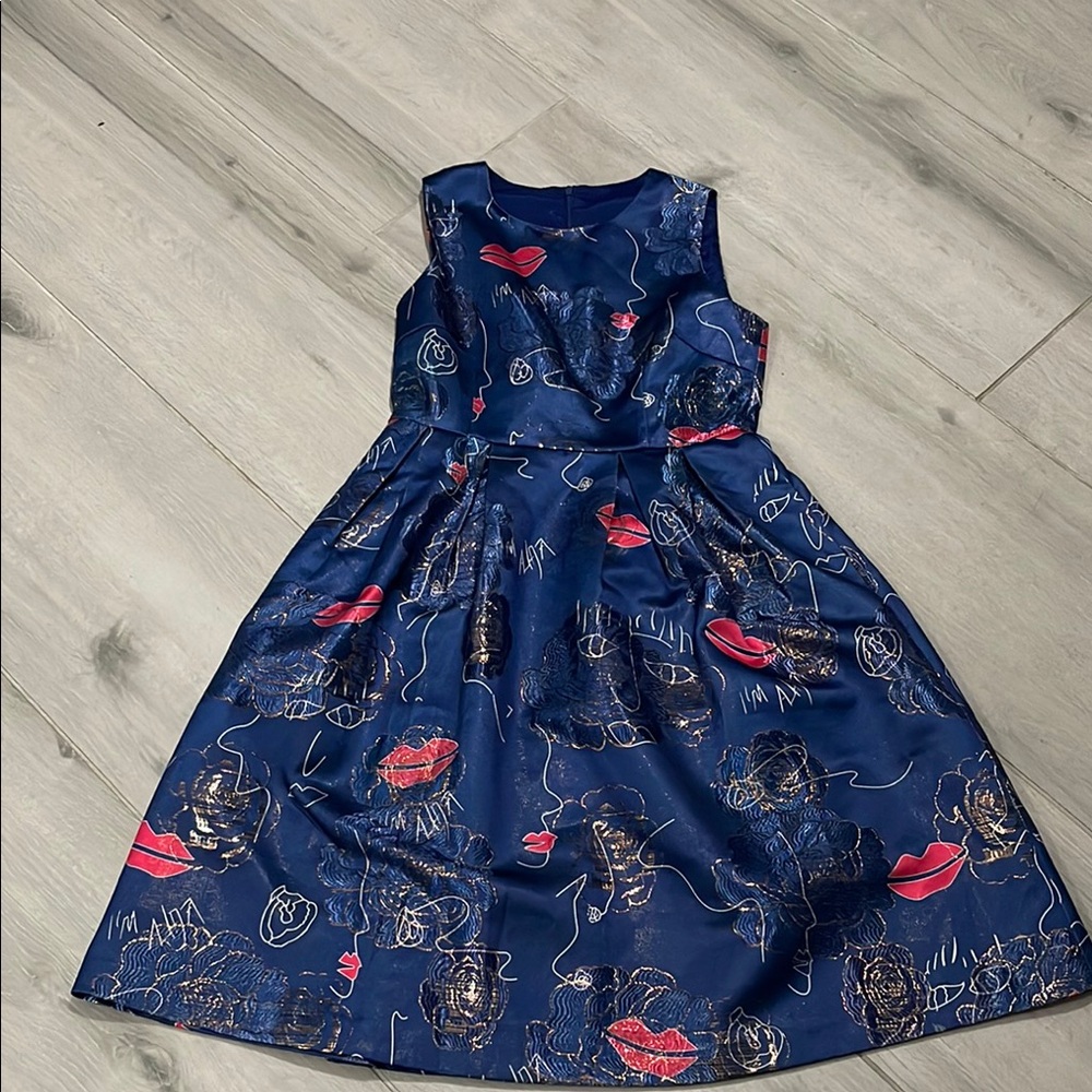 Queen Mulock  L Blue and Hot Pink Abstract Dress